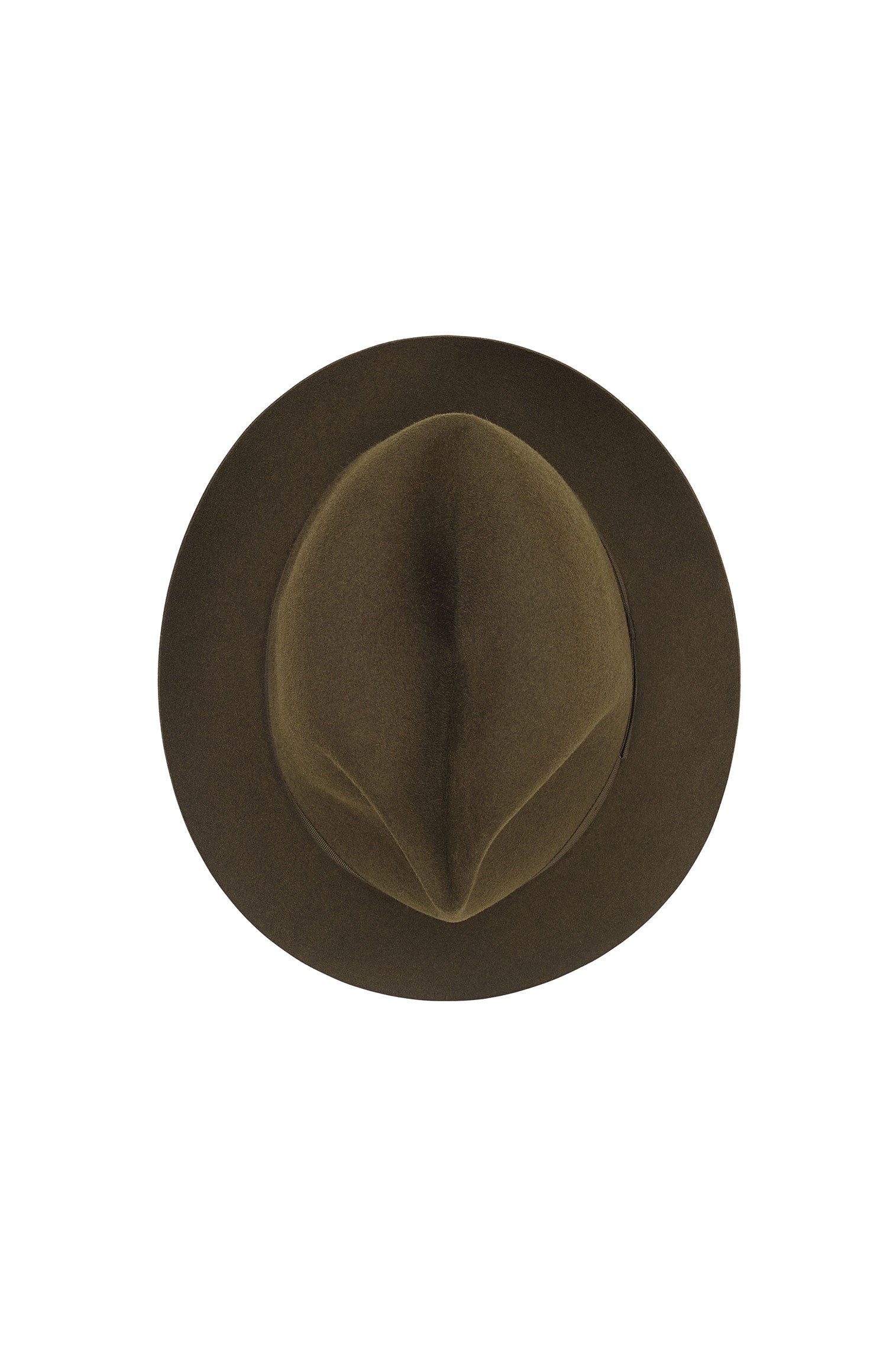 MEN'S KHAKI / OLIVE GREEN RABBIT FUR FELT NARROW-BRIMMED TRILBY HAT WITH A NARROW OLIVE GREEN BAND AND BOW