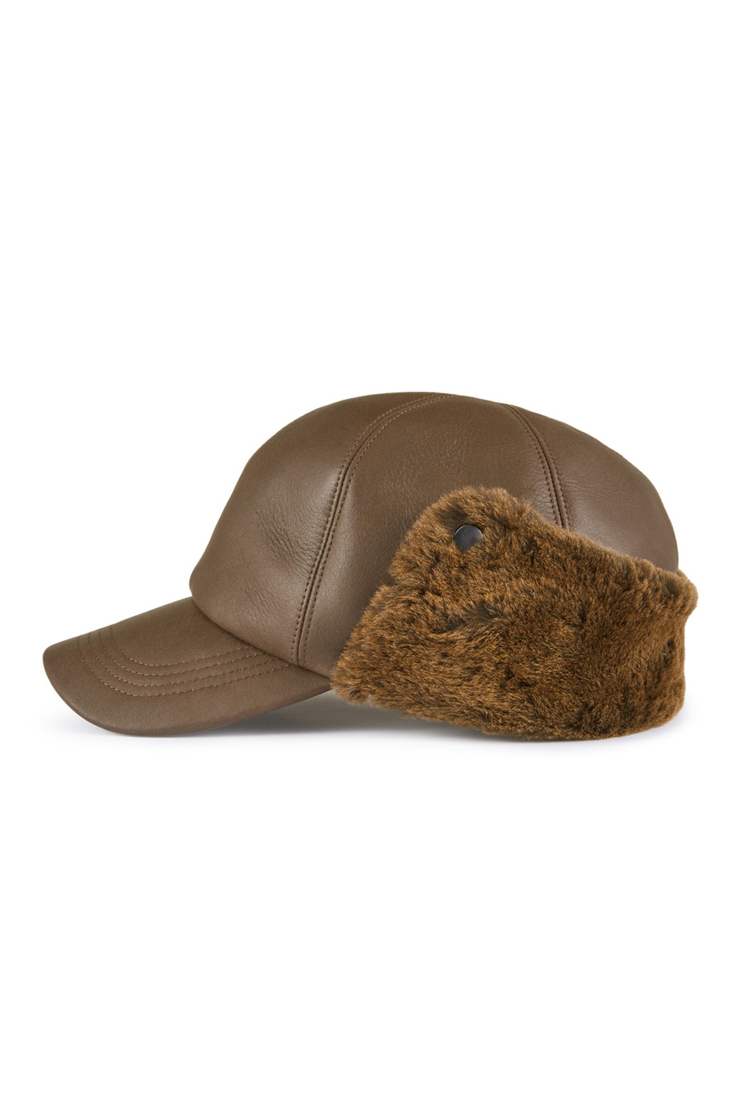 BROWN SHEEPSKIN BASEBALL CAP WITH FAUX FUR  EXTERNAL EAR FLAPS