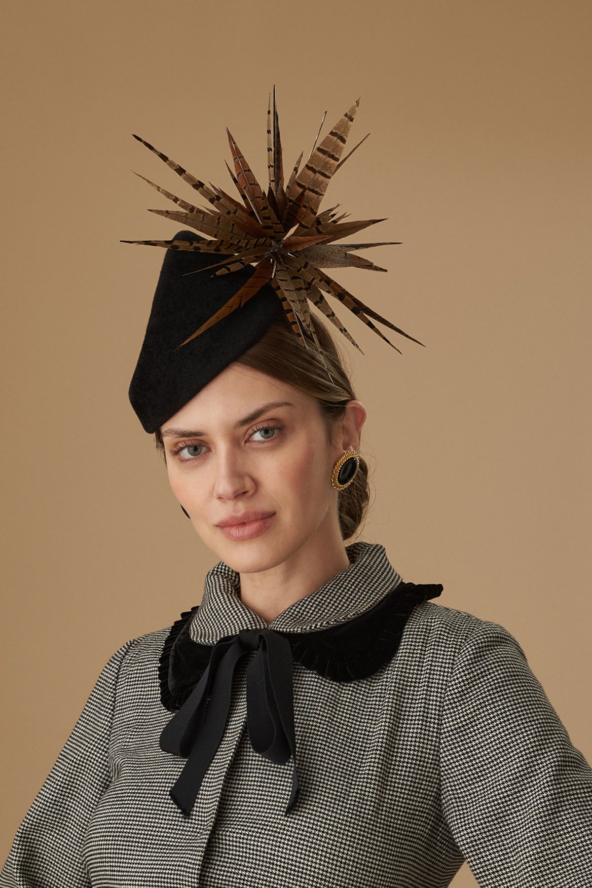 Black Couture Velour Fur Felt Percher Hat With pheasant feathers - Lock & Co. Hatters London UK
            