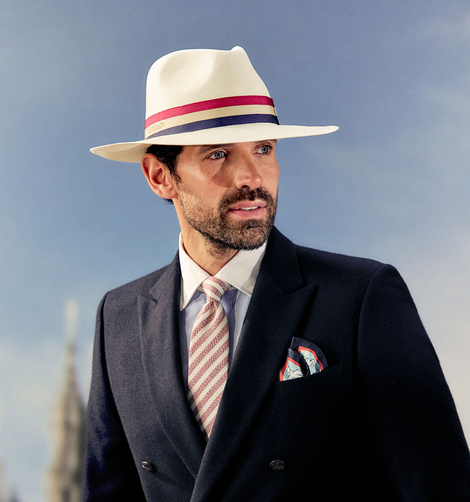 WIDE-BRIMMED PANAMA HAT WITH LOCK HOUSE-COLOURS FINE GROSGRAIN RIBBON AND BOW