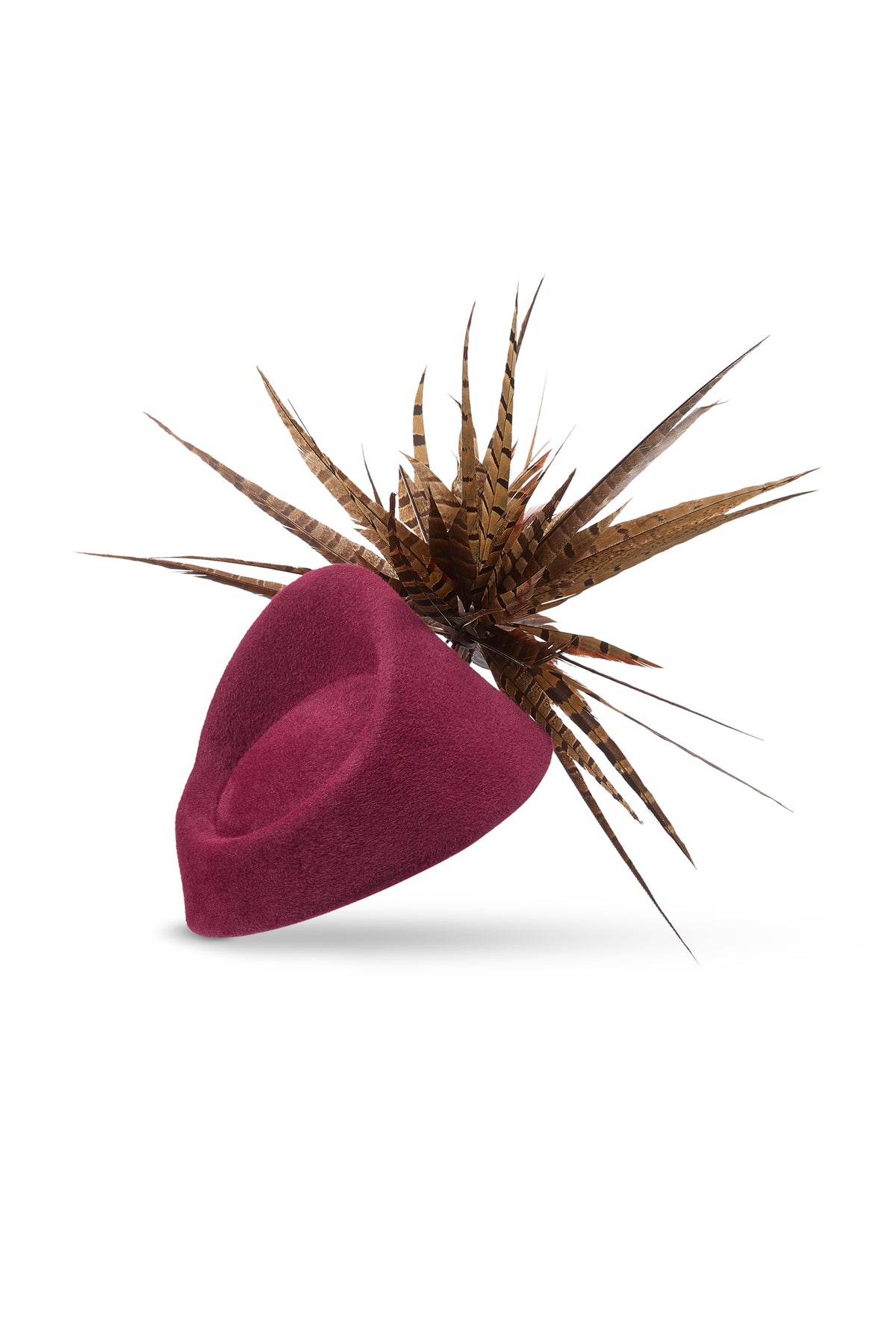 Burgundy Couture Velour Fur Felt Percher Hat With pheasant feathers - Lock & Co. Hatters London UK
            