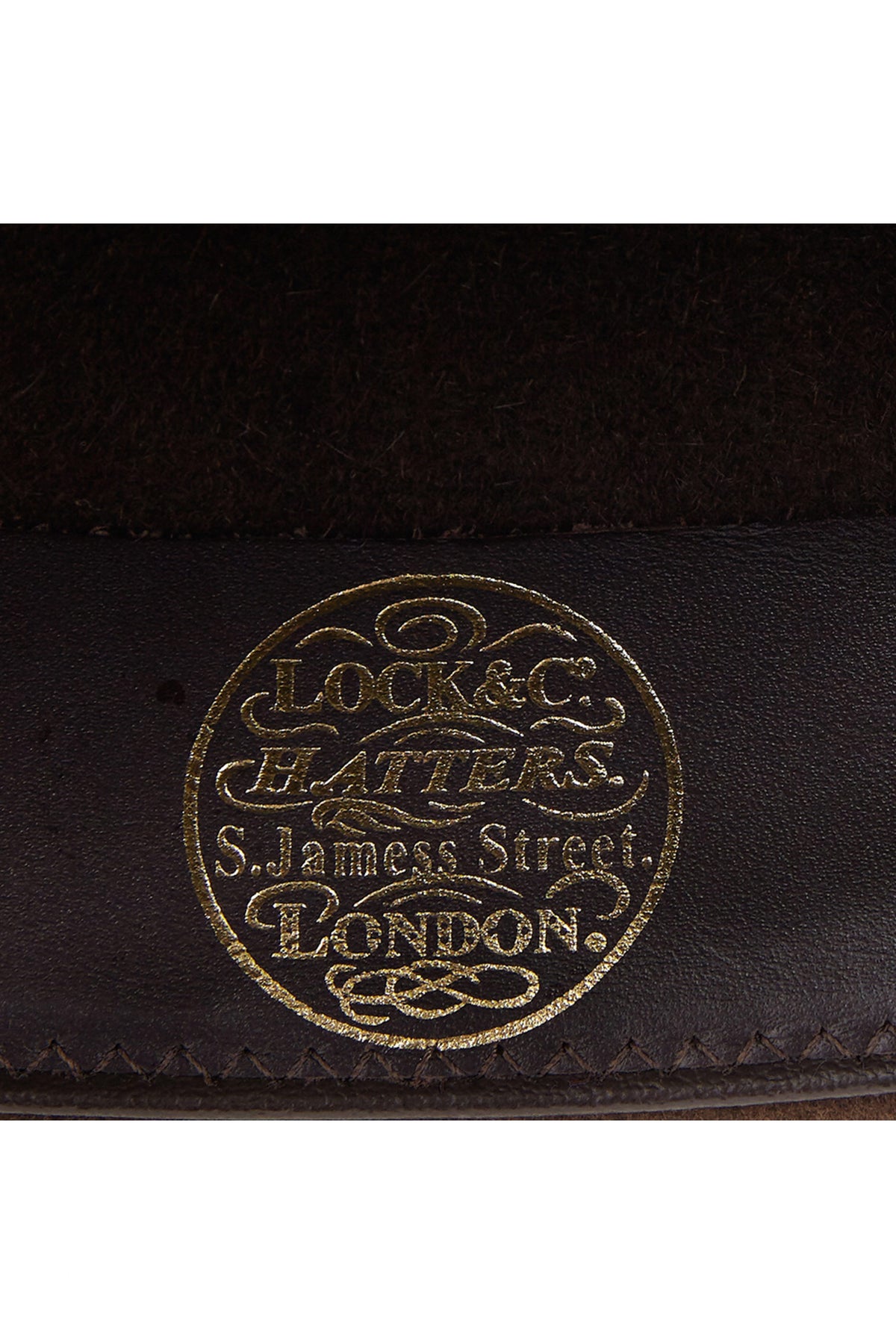BROWN LEATHER SWEATBAND IN HAT WITH GOLDEN LOCK &amp; CO. LOGO - Lock & Co. Hatters London UK
            