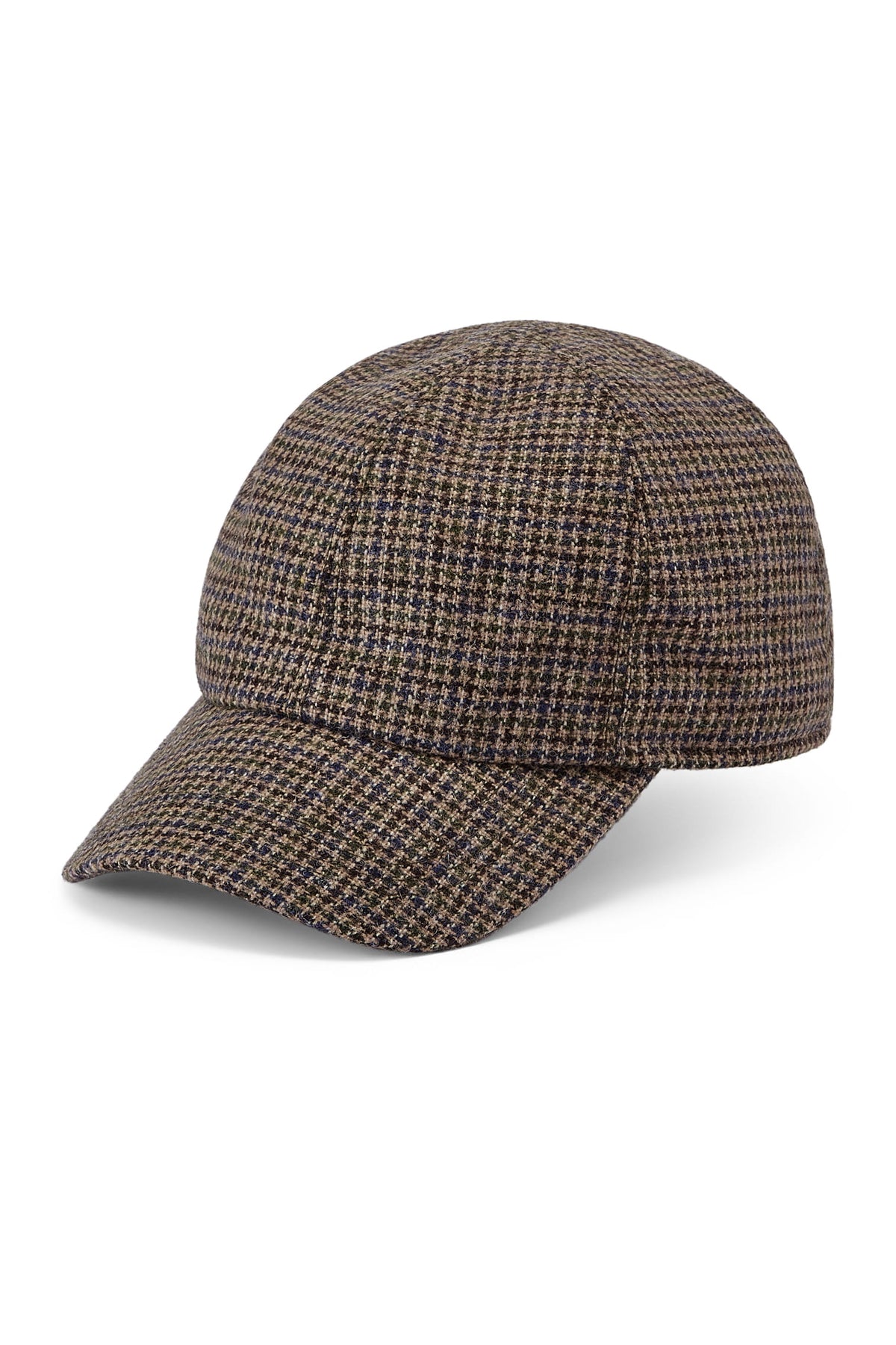 GREEN BLUE TWEED WOOL BASEBALL CAP WITH INTERNAL EARFLAPS