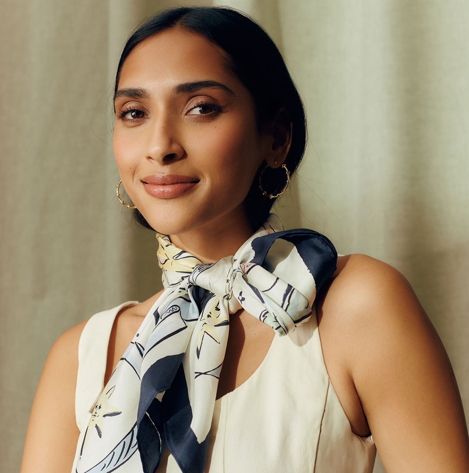 Multicolour zodiac silk scarf as headband