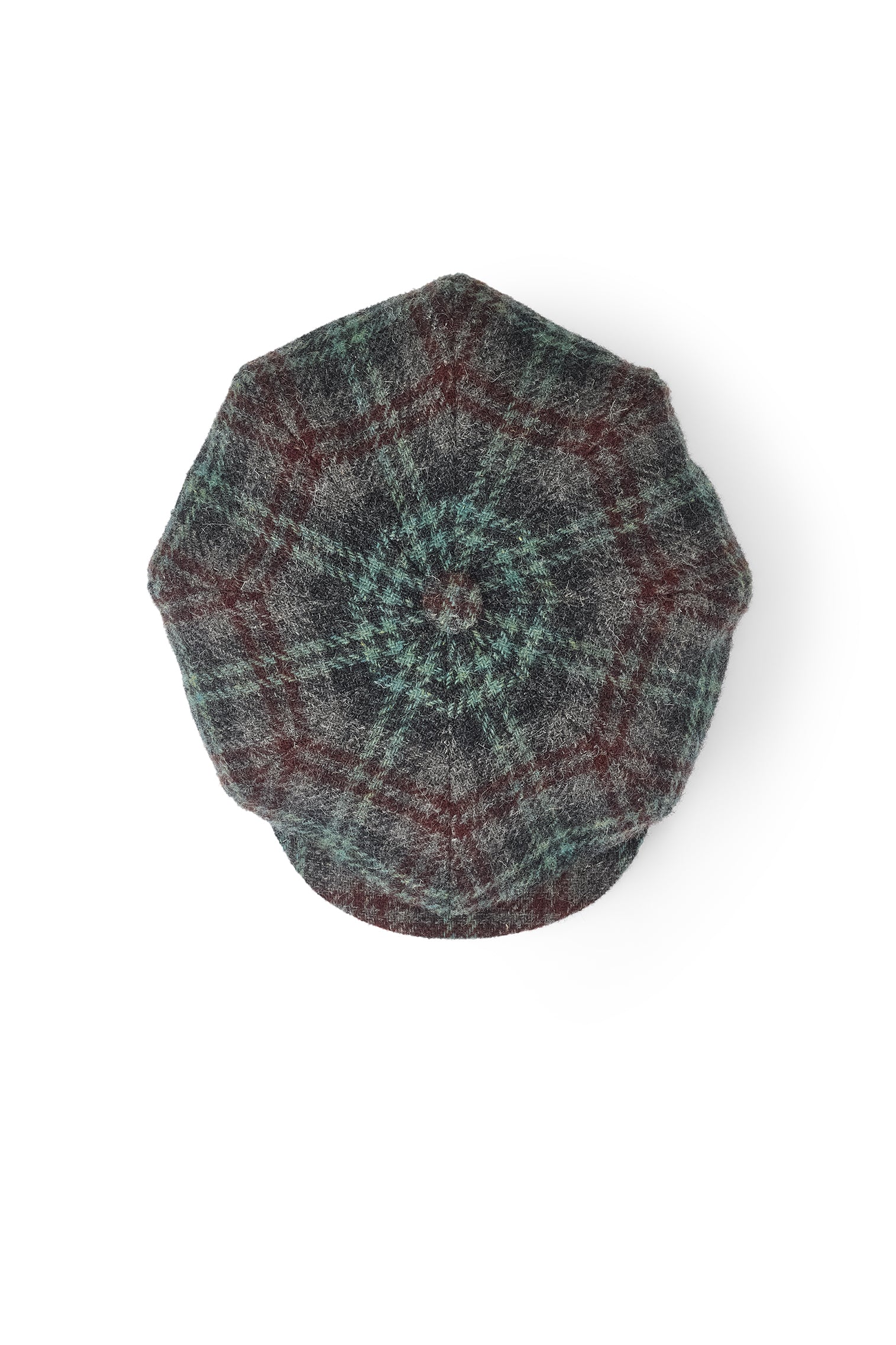 MEN'S GREEN, GREY AND RUST CHECK WOOL 8 PANEL BAKERBOY CAP